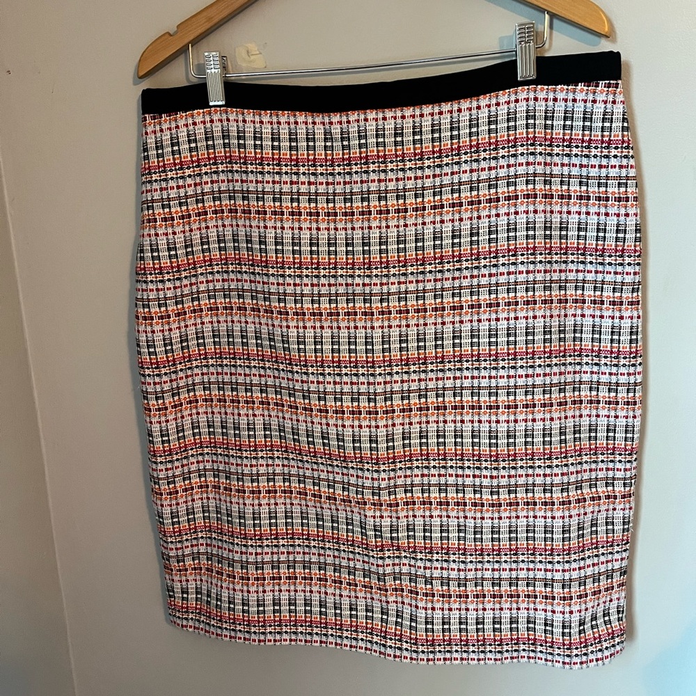 Talbots Multicolor, Tweed Plaid Pencil Skirt, Lined lightweight